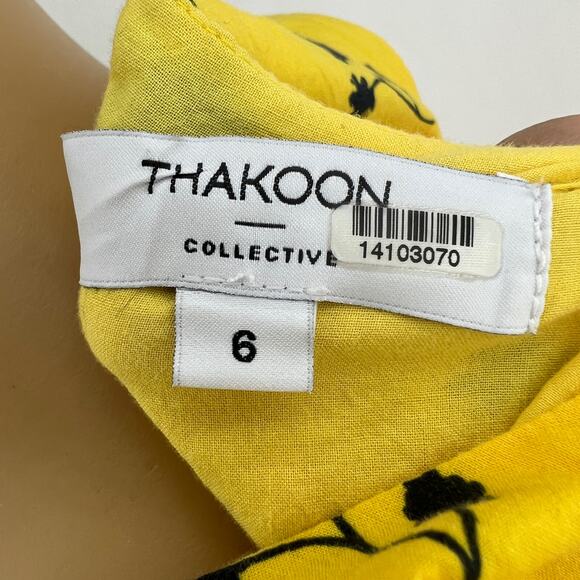 Thakoon Collective US 6 Yellow Floral Ruffle Shift Mini Dress Sleeveless Summer - Picture 7 of 8